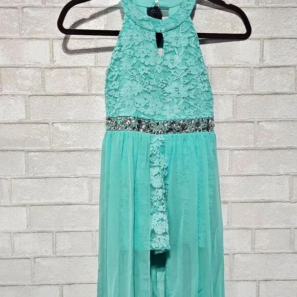 Girls Speechless Sparkle Maxi High Neck Romper Party Formal Dress Teal Size 8 - Picture 2 of 9